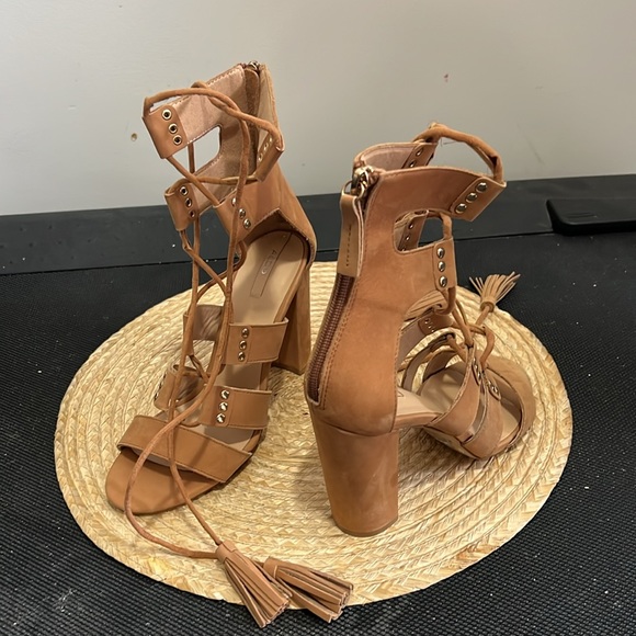 Aldo Cognac Brown Leather Suede Gladiator Heel Sandals Size 6.5 - Picture 9 of 16